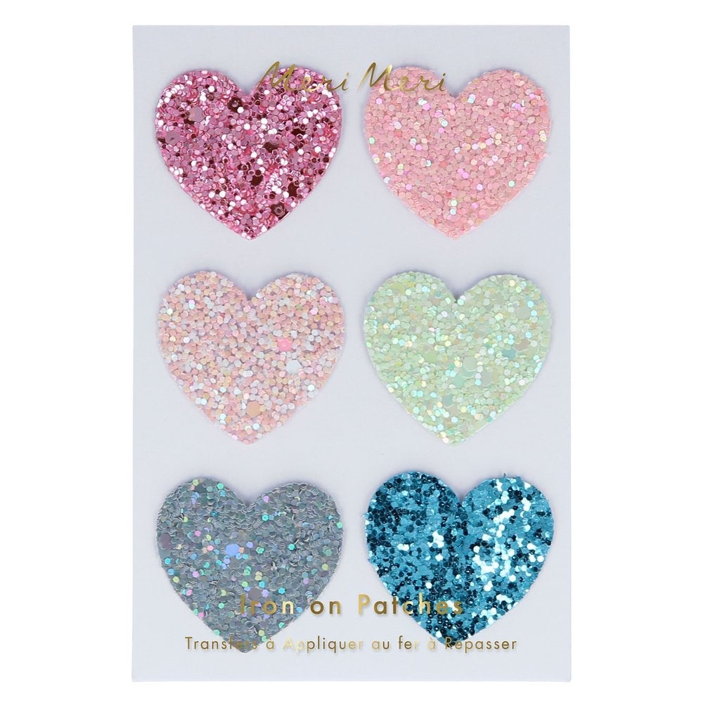 Rainbow Glitter Heart Patches (set of 6)