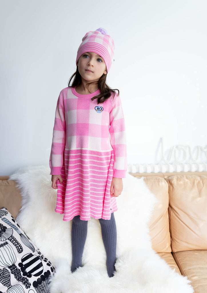 Minstrel - Pink Check Jaquard Knit Dress