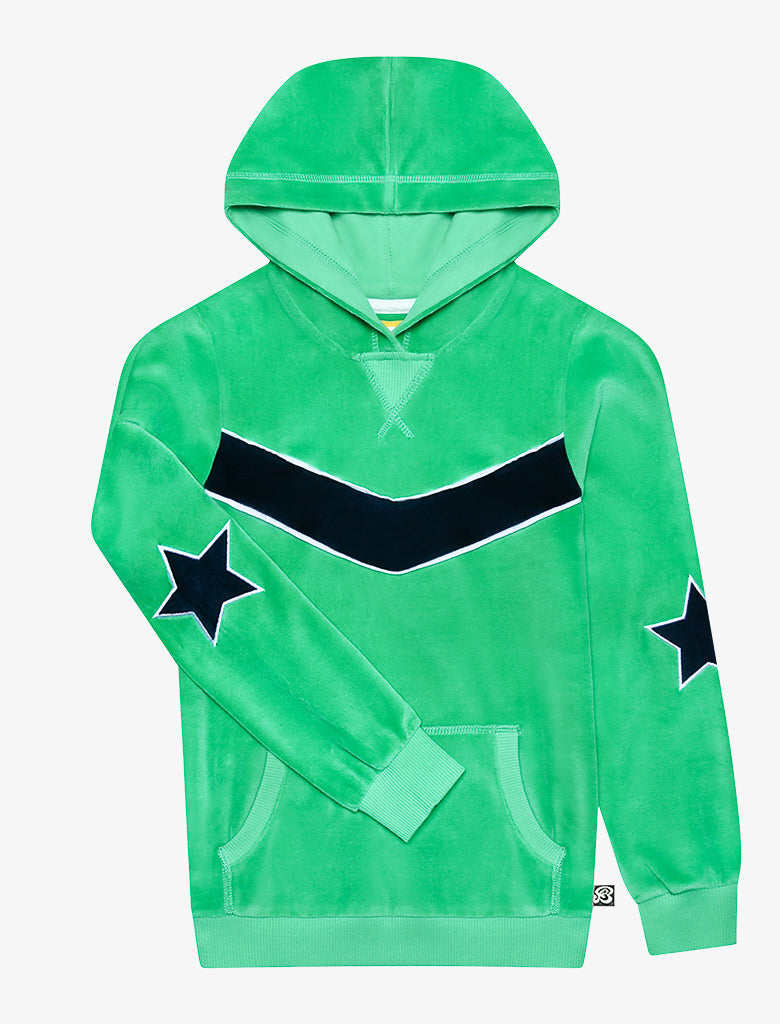 Girl's Velour Pullover Hoodie - The Sports Star - Bright Green/Dress Blue