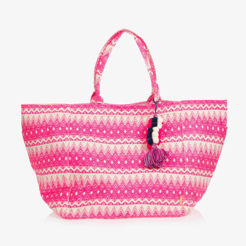 Womens Pink Oversized Jacquard Beach Bag