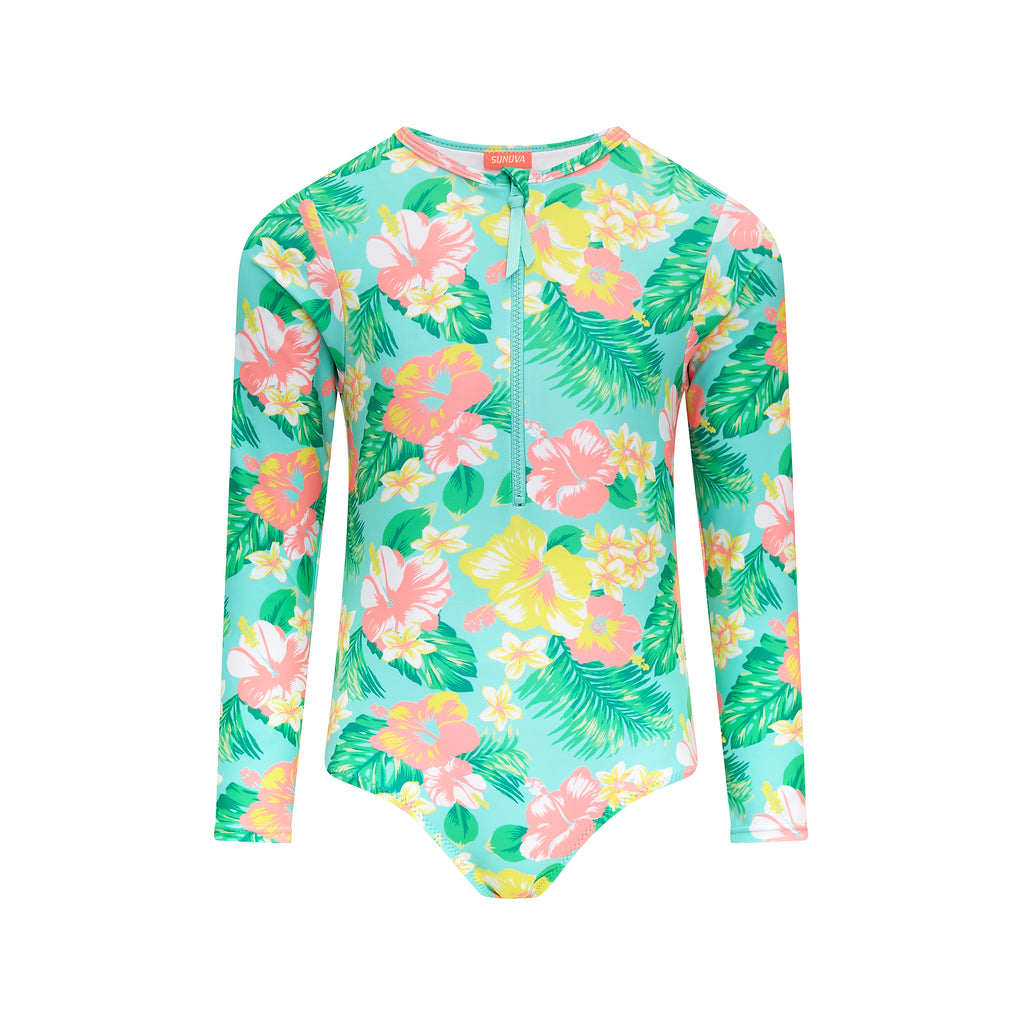 Girls Long-Sleeve Floral Swimsuit
