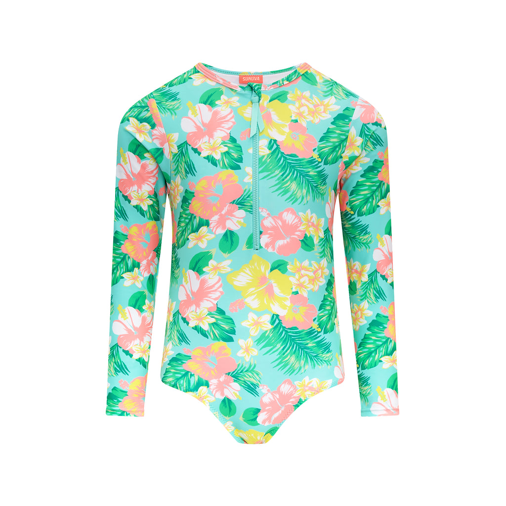 Girls Long-Sleeve Floral Swimsuit