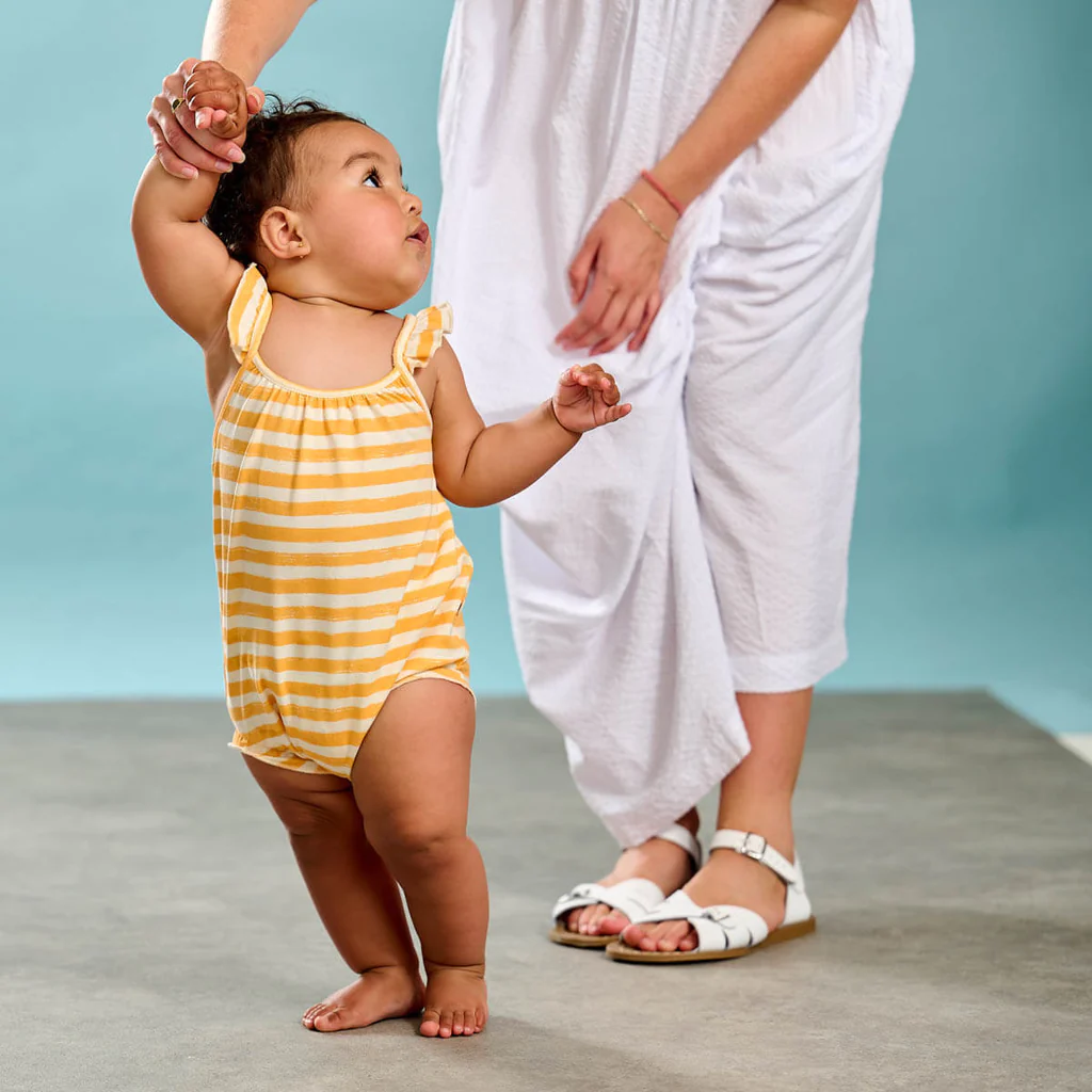 Clarion - Orange Stripe Frill Bubble Romper