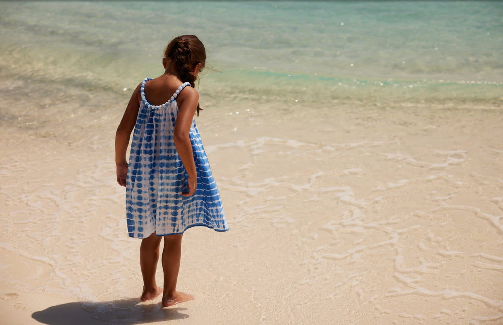 Girls Blue Tie Dye Beaded Dress