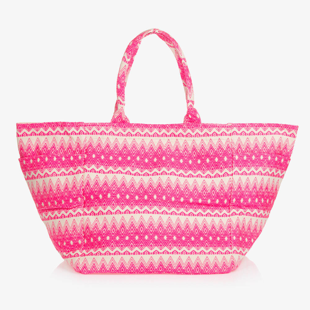 Womens Pink Oversized Jacquard Beach Bag