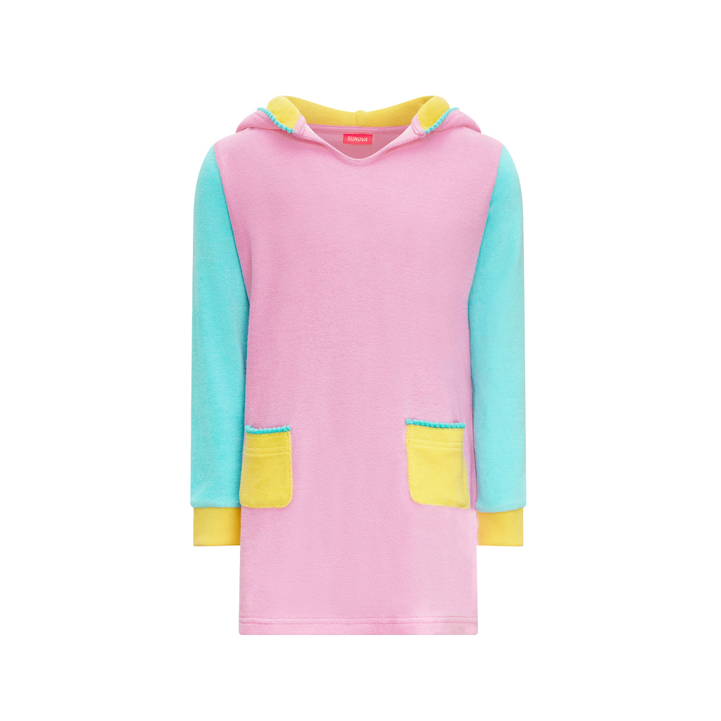 Girls Pastel Colour Block Towelling Dress