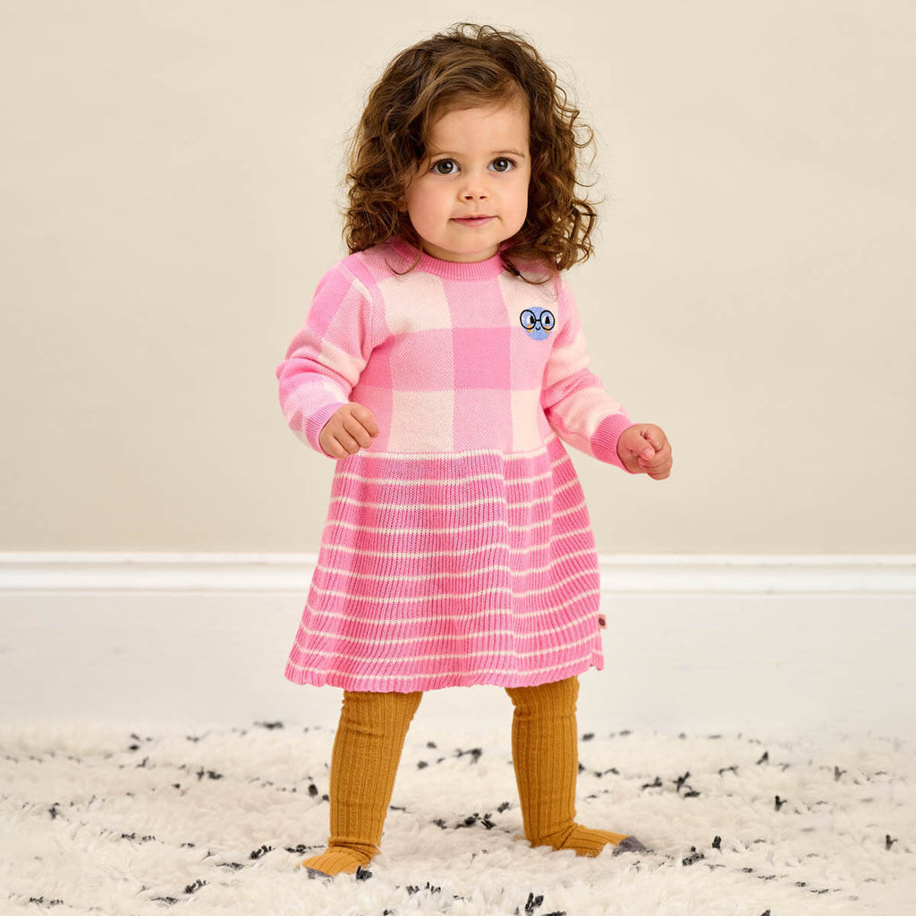 Minstrel - Pink Check Jaquard Knit Dress