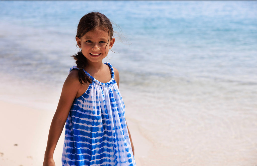 Girls Blue Tie Dye Beaded Dress