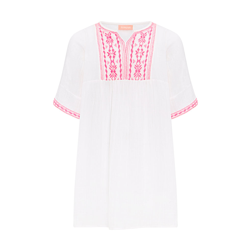 Teen Girls White Embroidered Boho Dress