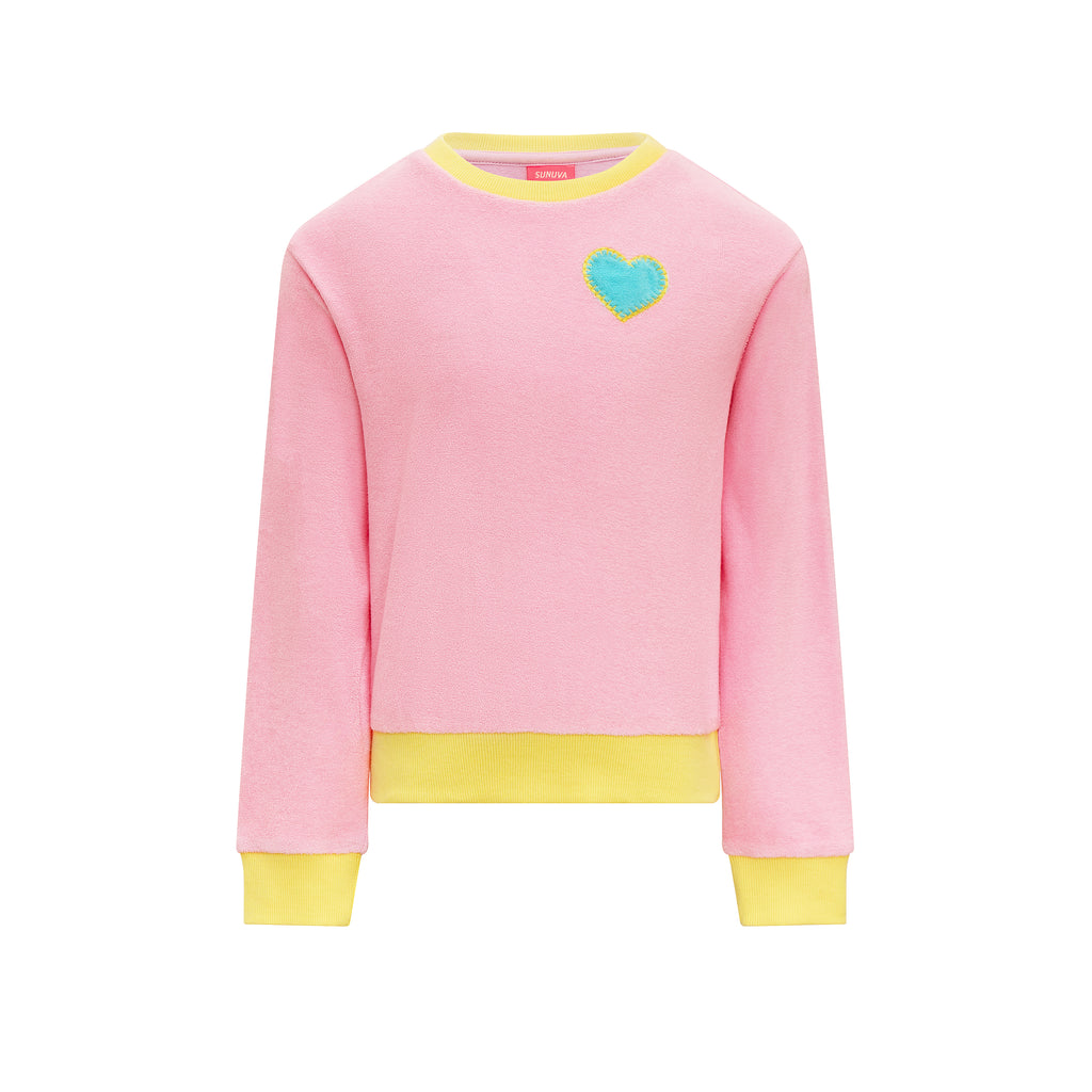 Girls Pastel Colour Block Towelling Long Sleeve Short Set