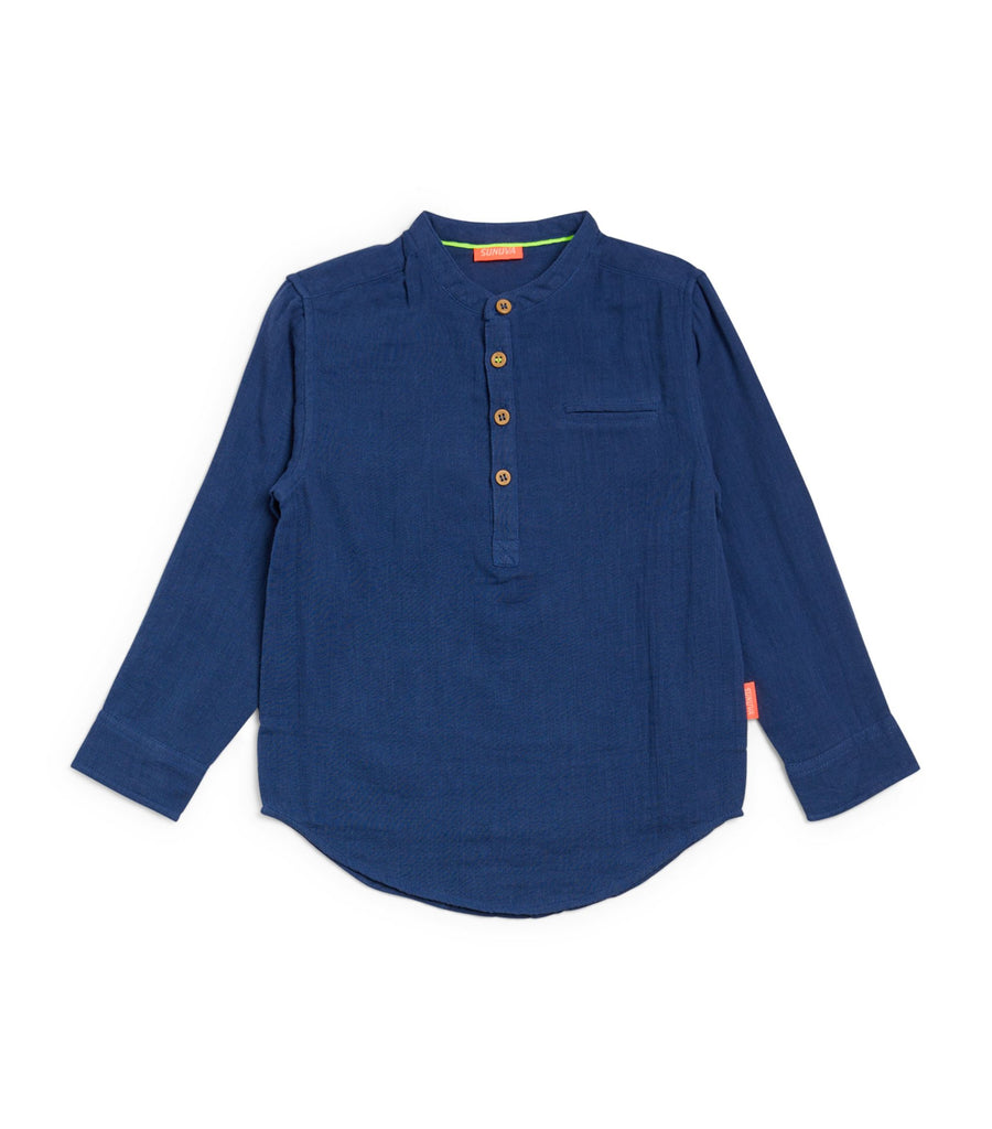 Boys Blue Nehru Collar Shirt