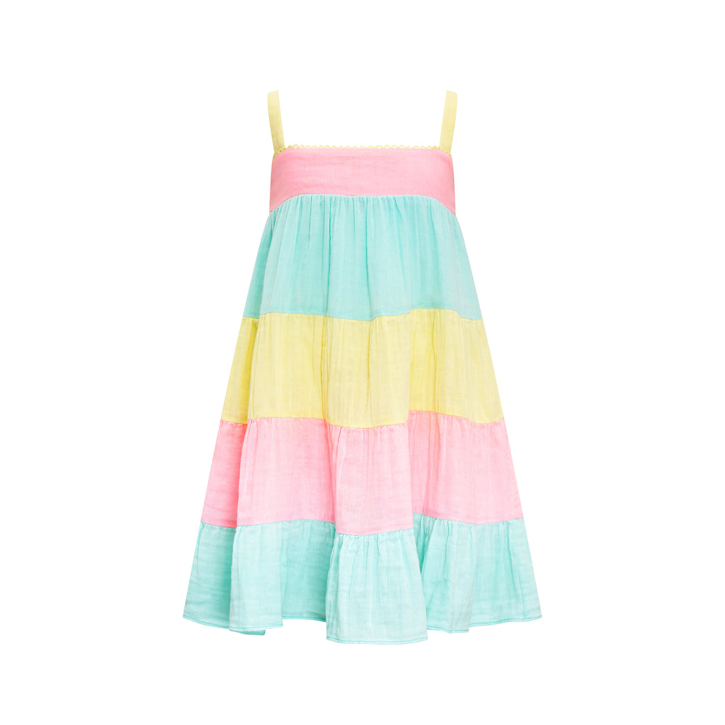 Girls Pastel Colour Block Tiered Dress