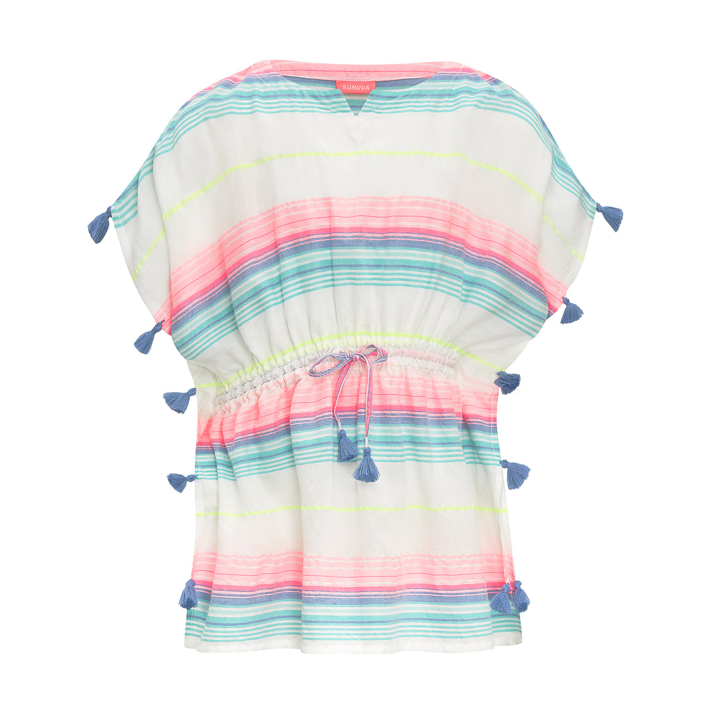 Girls Neon Striped Tasseled Kaftan