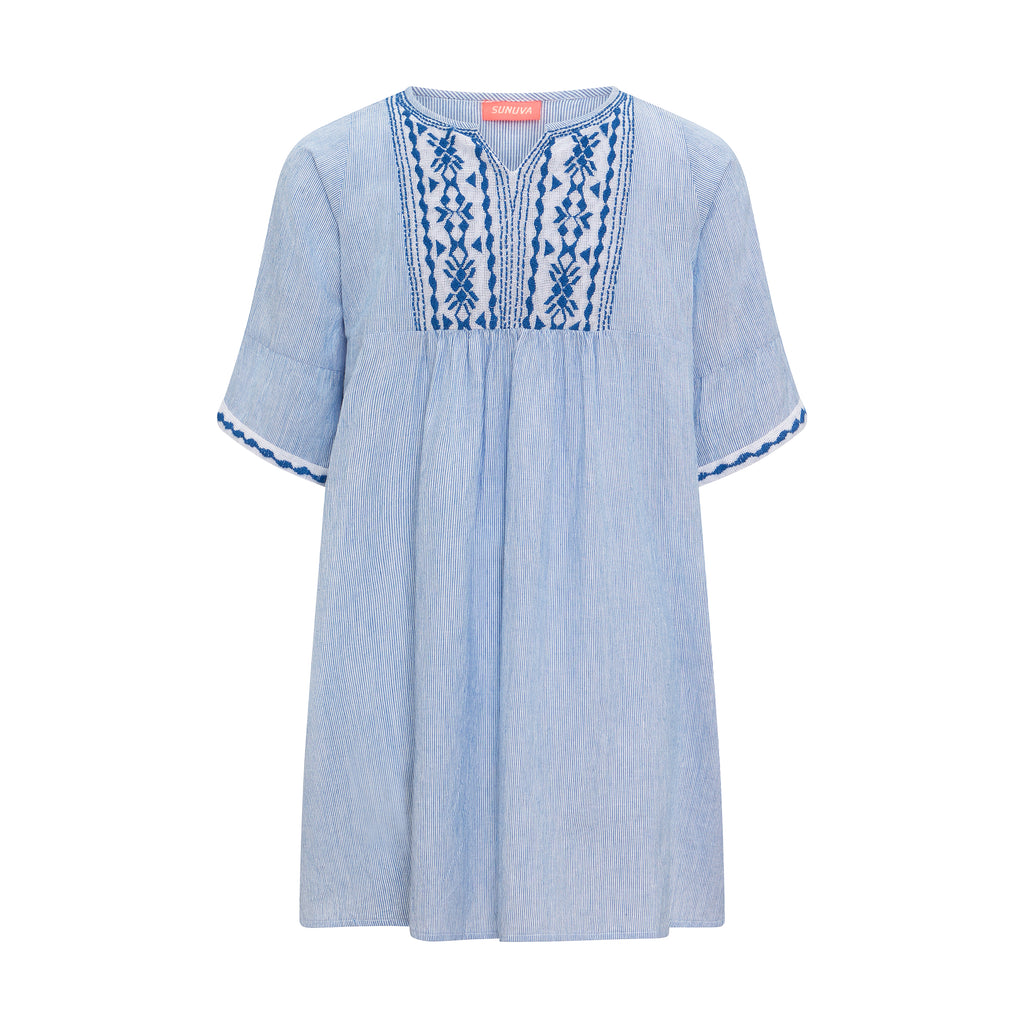 Teen Girls Blue Embroidered Boho Dress
