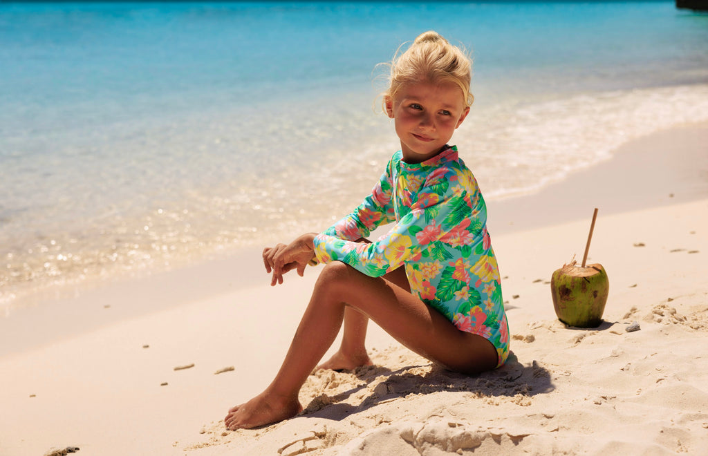 Girls Long-Sleeve Floral Swimsuit