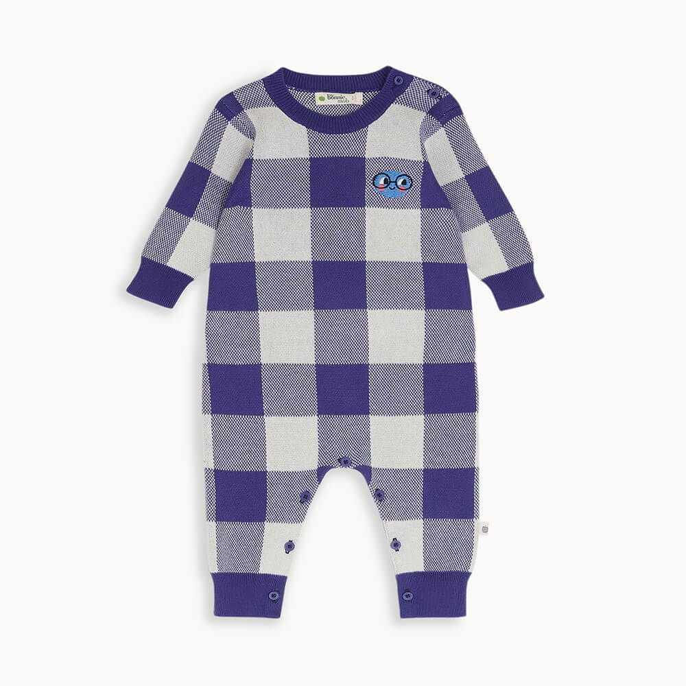 Mingles - Blue Check Jaquard Knit Playsuit