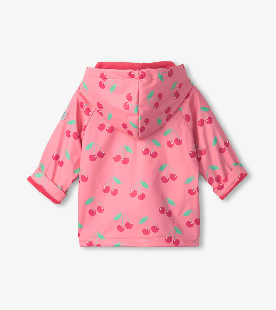 Toddler Girls Cherries Button-Up Raincoat