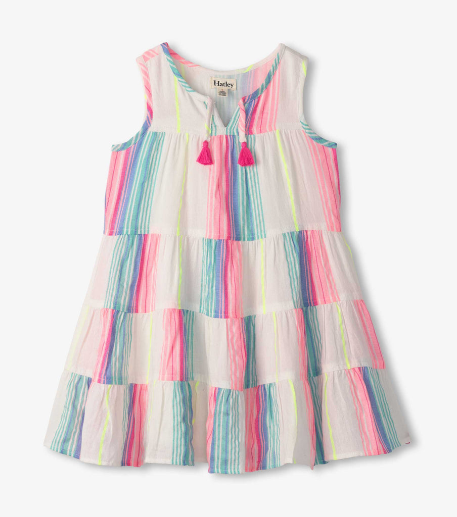 Neon Stripes Layered Tiered Dress
