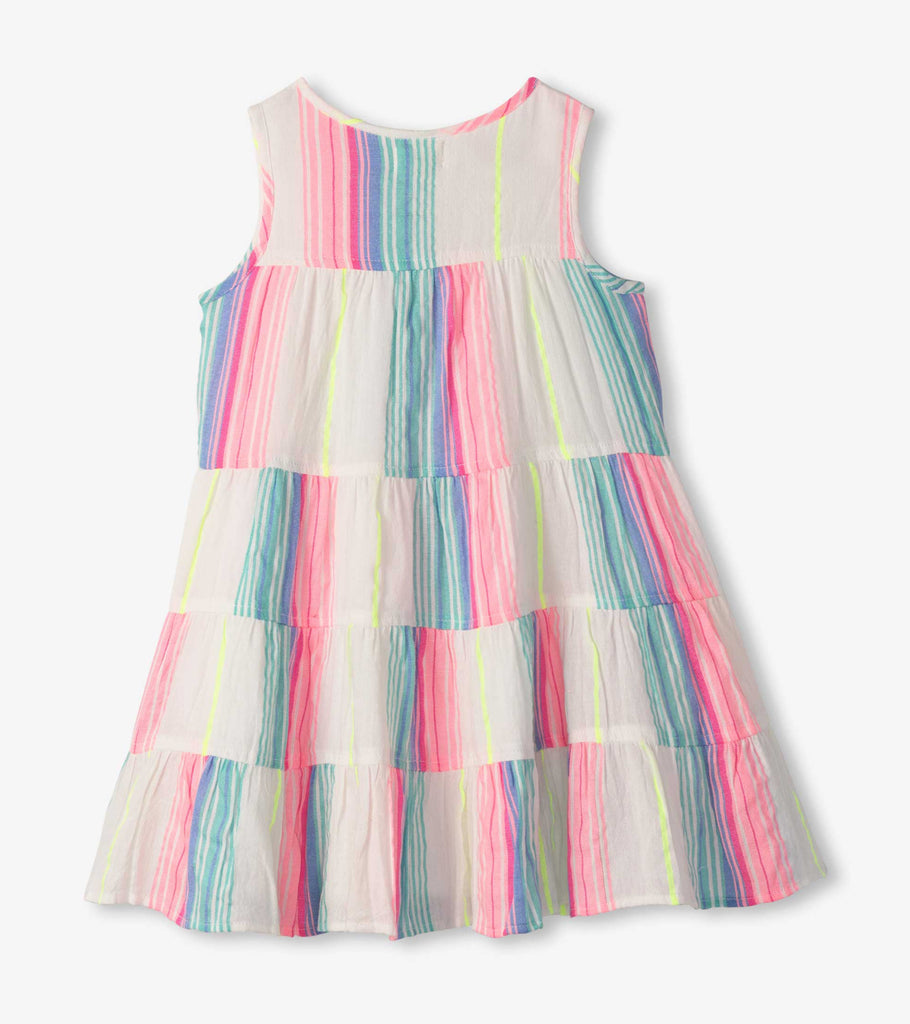 Neon Stripes Layered Tiered Dress