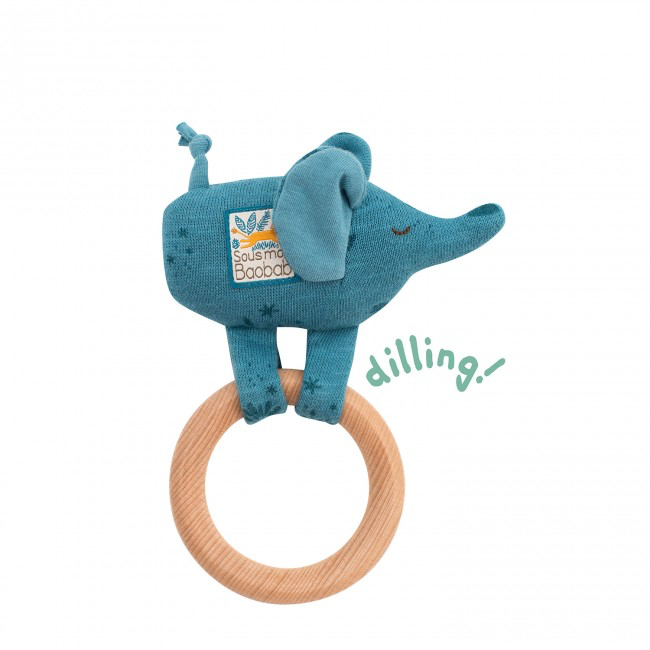 Wooden elephant ring rattle Sous mon baobab