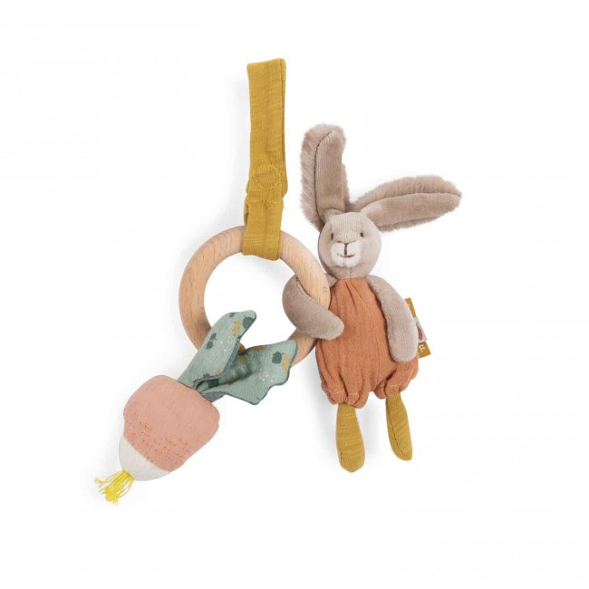 Wooden rabbit ring rattle Trois Petits Lapins