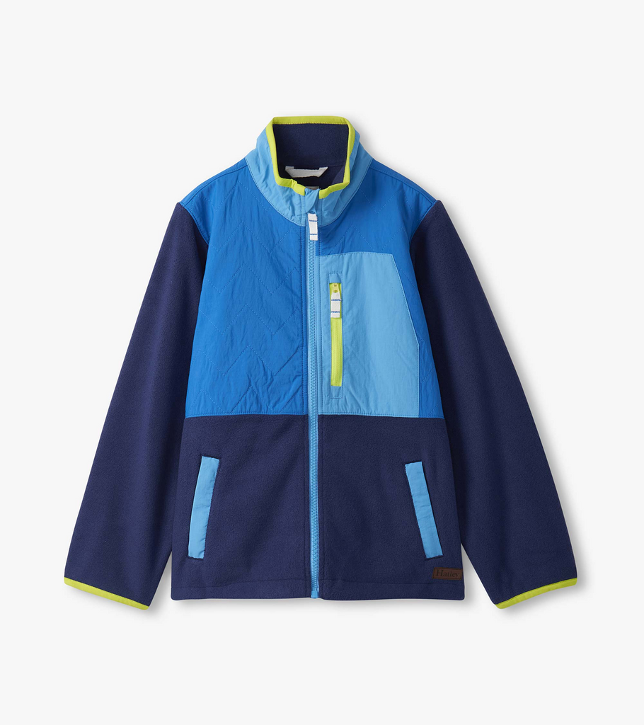 Boys Blue Colour Block Polar Fleece Jacket