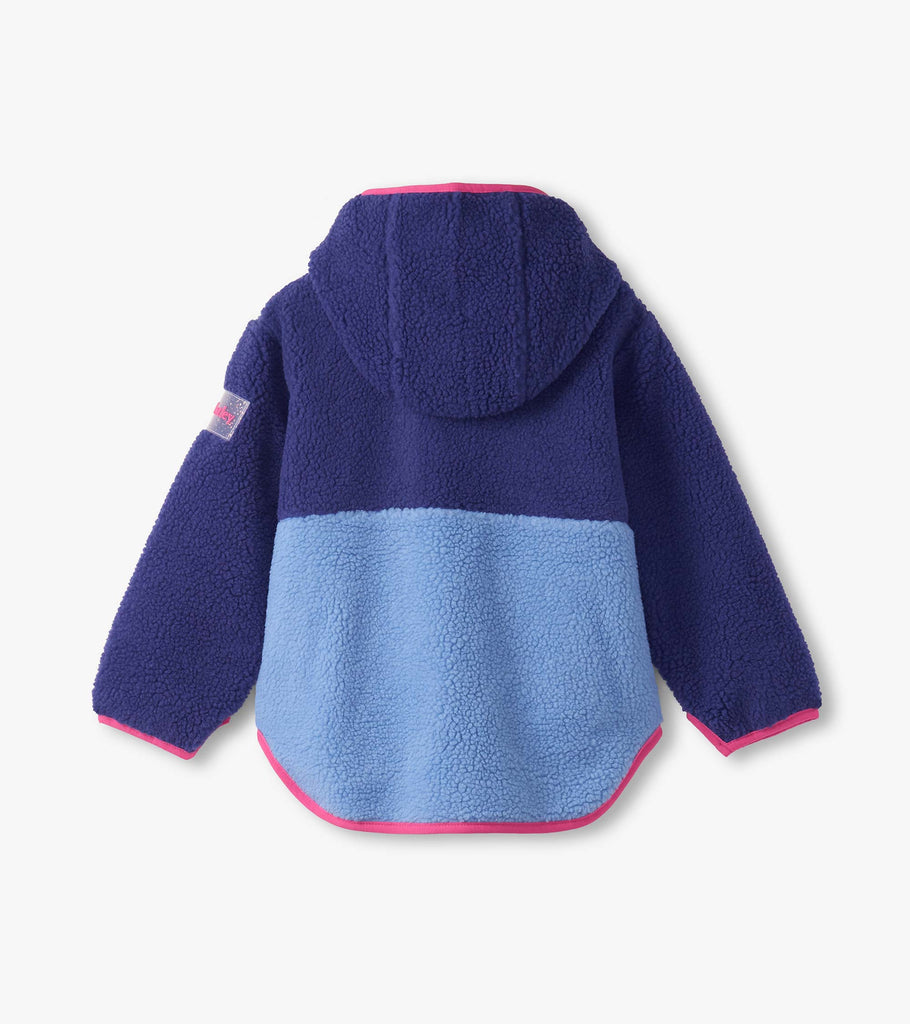 Girls Royal Blue Colourblock Faux Sherpa Jacket