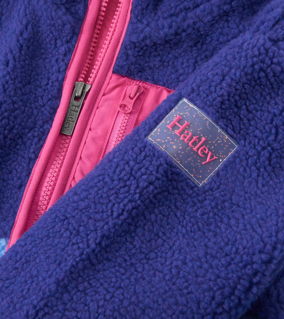 Girls Royal Blue Colourblock Faux Sherpa Jacket