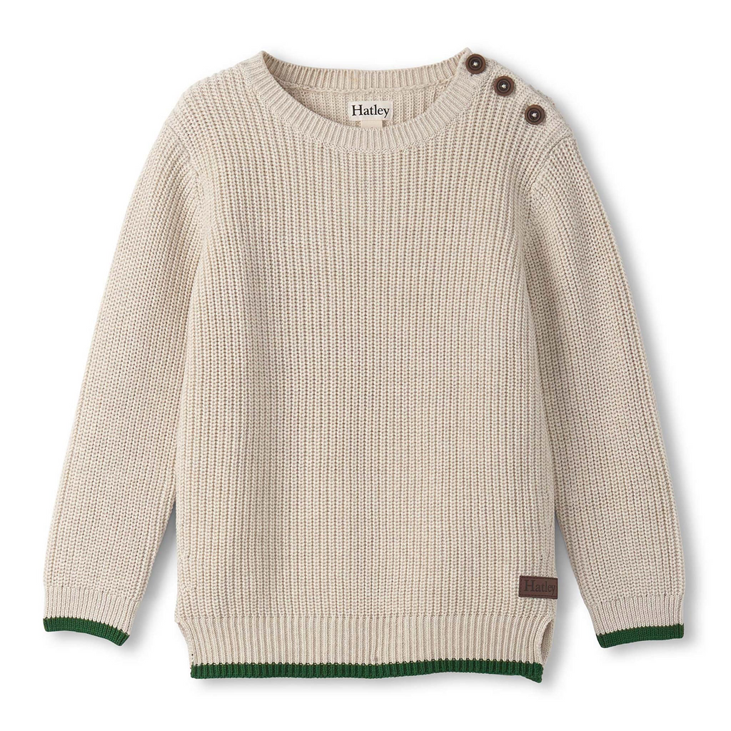 Boys Oatmeal Melange Button Neck Sweater