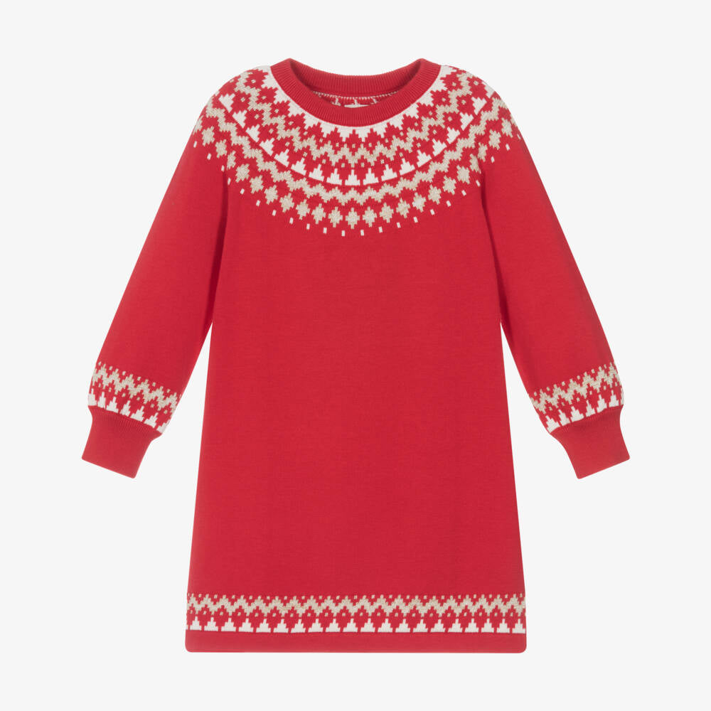 Girls Holiday Fair Isle Swing Sweater Dress