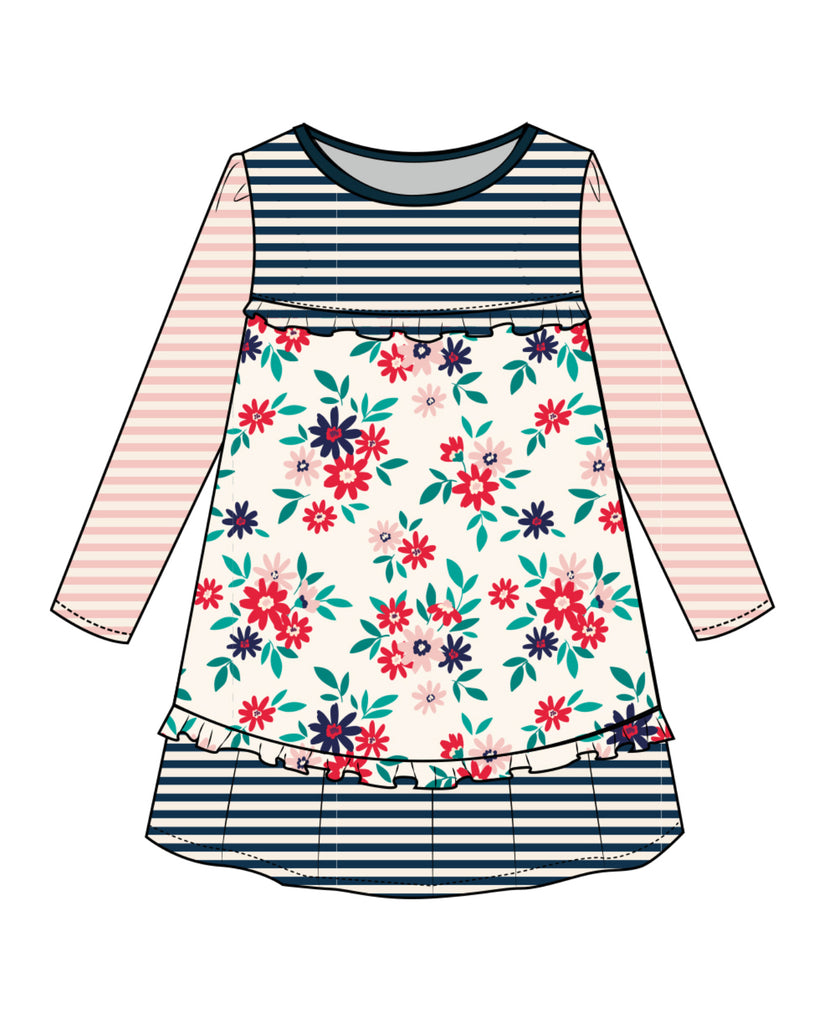Festive Floral/Stripe Mix Dress