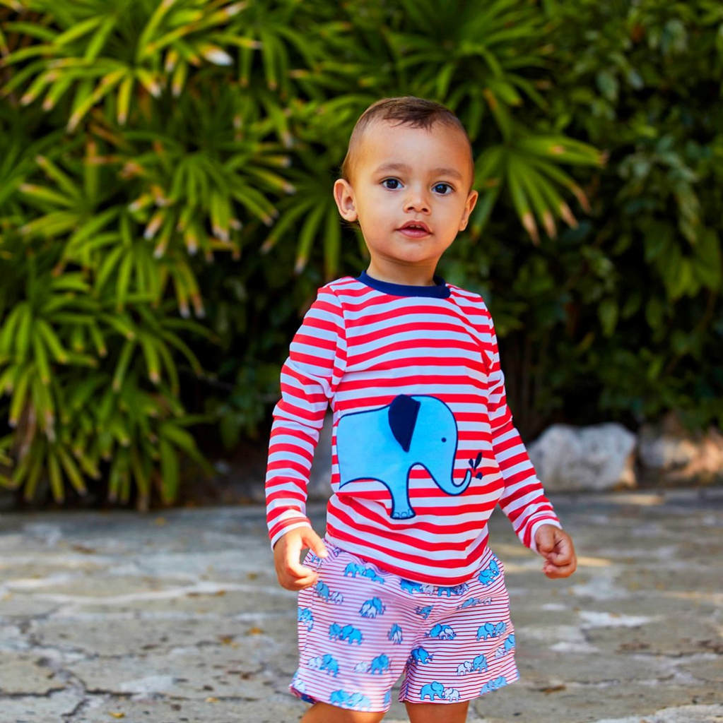 Baby Boys Red Stripe Elephant Swim Shorts