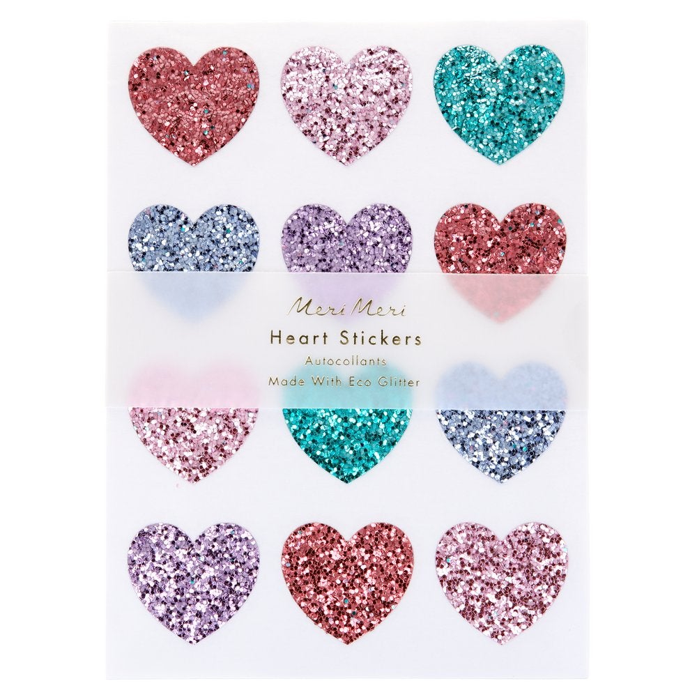 Rainbow Glitter Heart Stickers (set of 8 sheets)