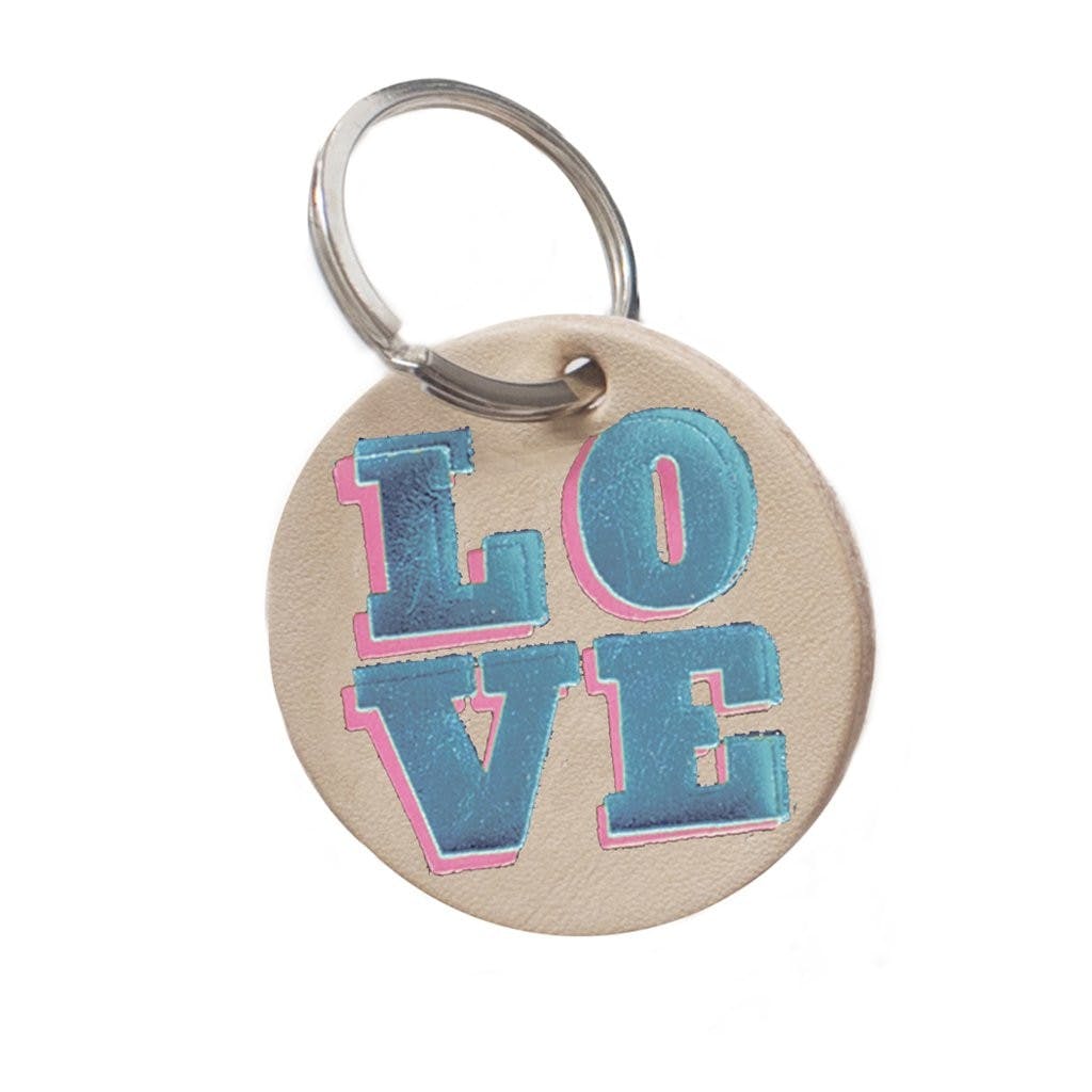 Love Key Ring - Blue & Pink Leather