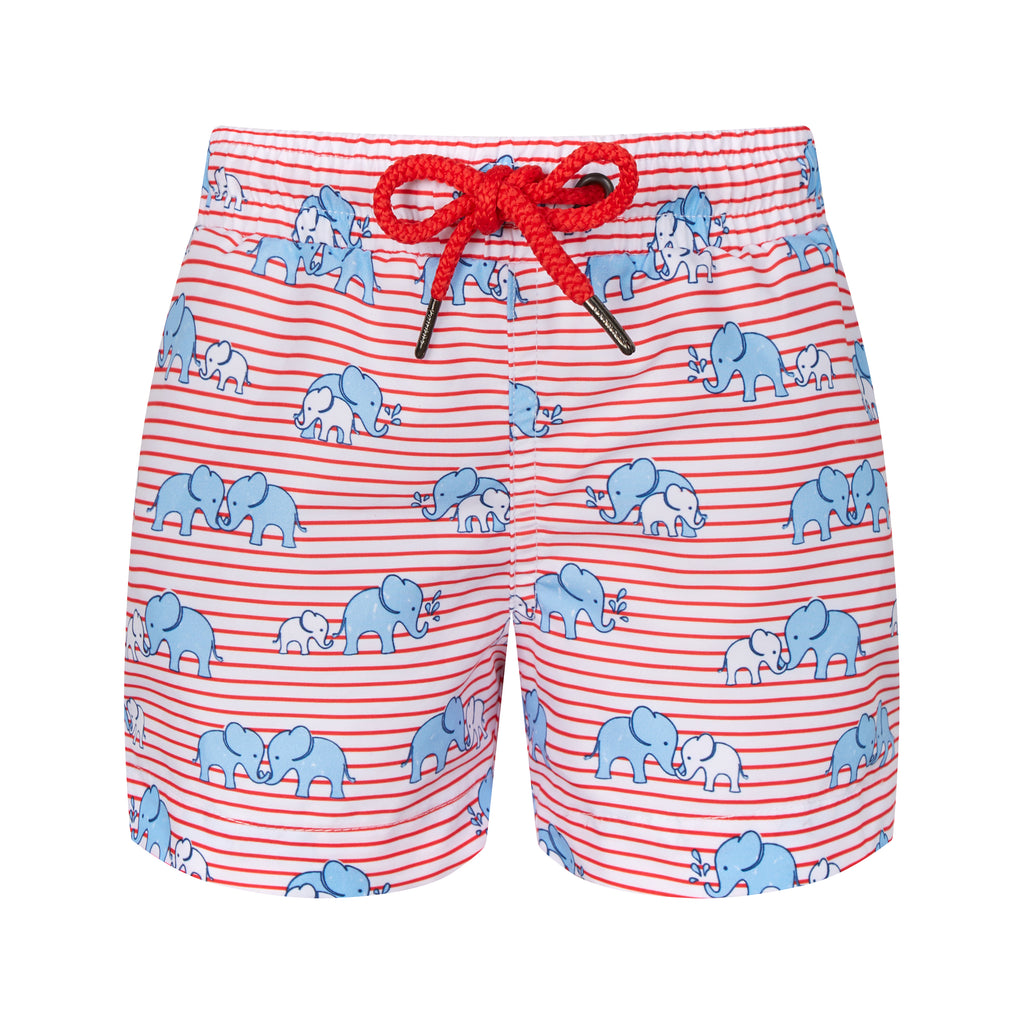Baby Boys Red Stripe Elephant Swim Shorts