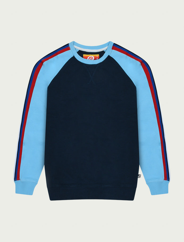 Kids Pullover Sweatshirt - Raglan Stripe - Dress Blue/Arctic Blue