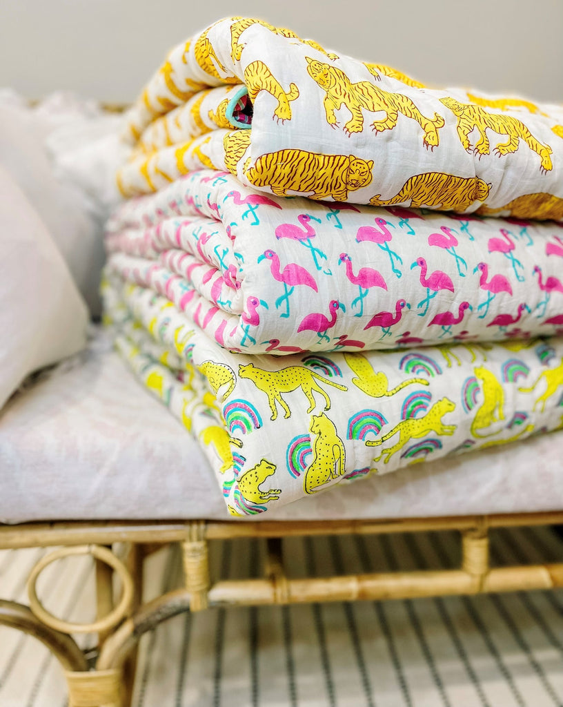 Handmade Scallop Block Print Children's Quilt - Tiger