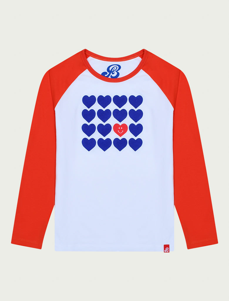 Kids Long-Sleeve T-Shirt - Smiling Heart - Optic White/Poppy Red