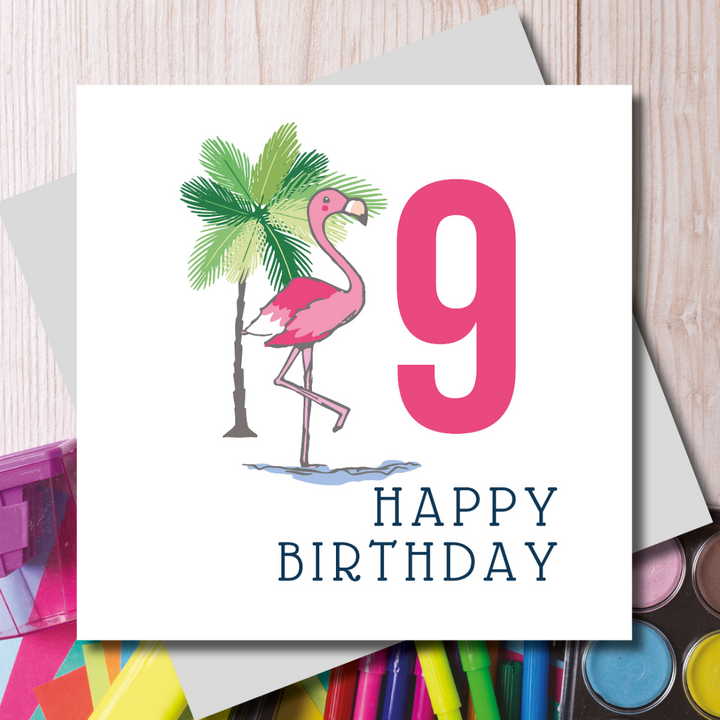 Mini Flamingo 9th Birthday Card