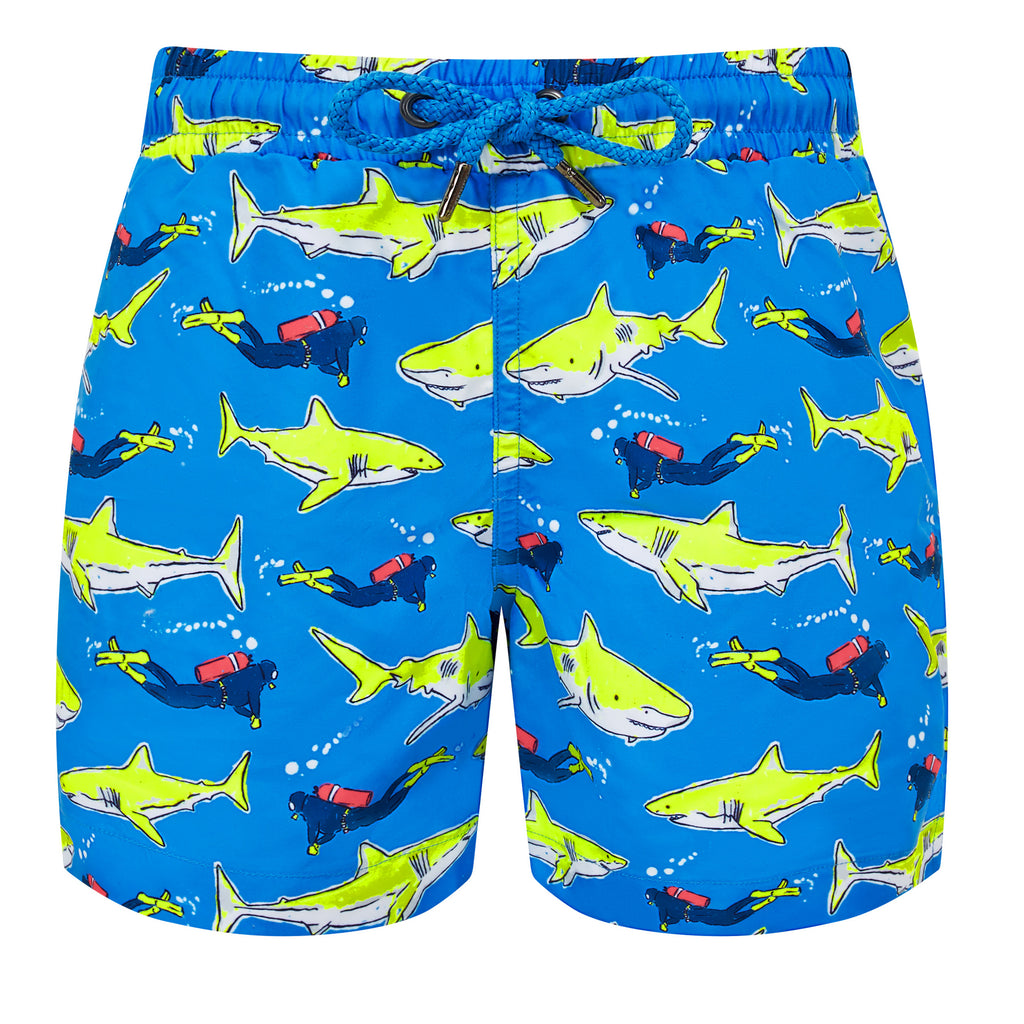 Boys Blue Scuba Shark Swim Shorts