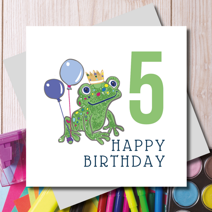 Mini Prince Frog 5th Birthday Card