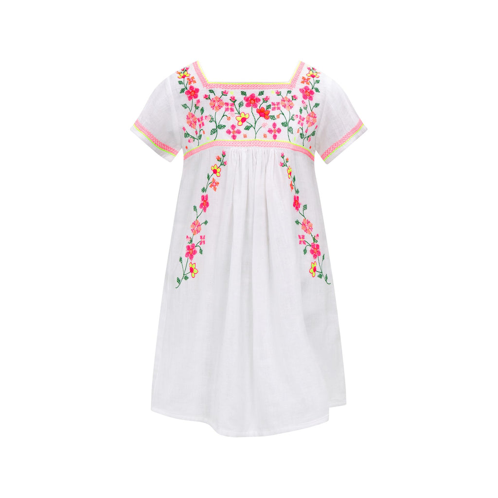 Girls Floral Stitch Peruvian Dress