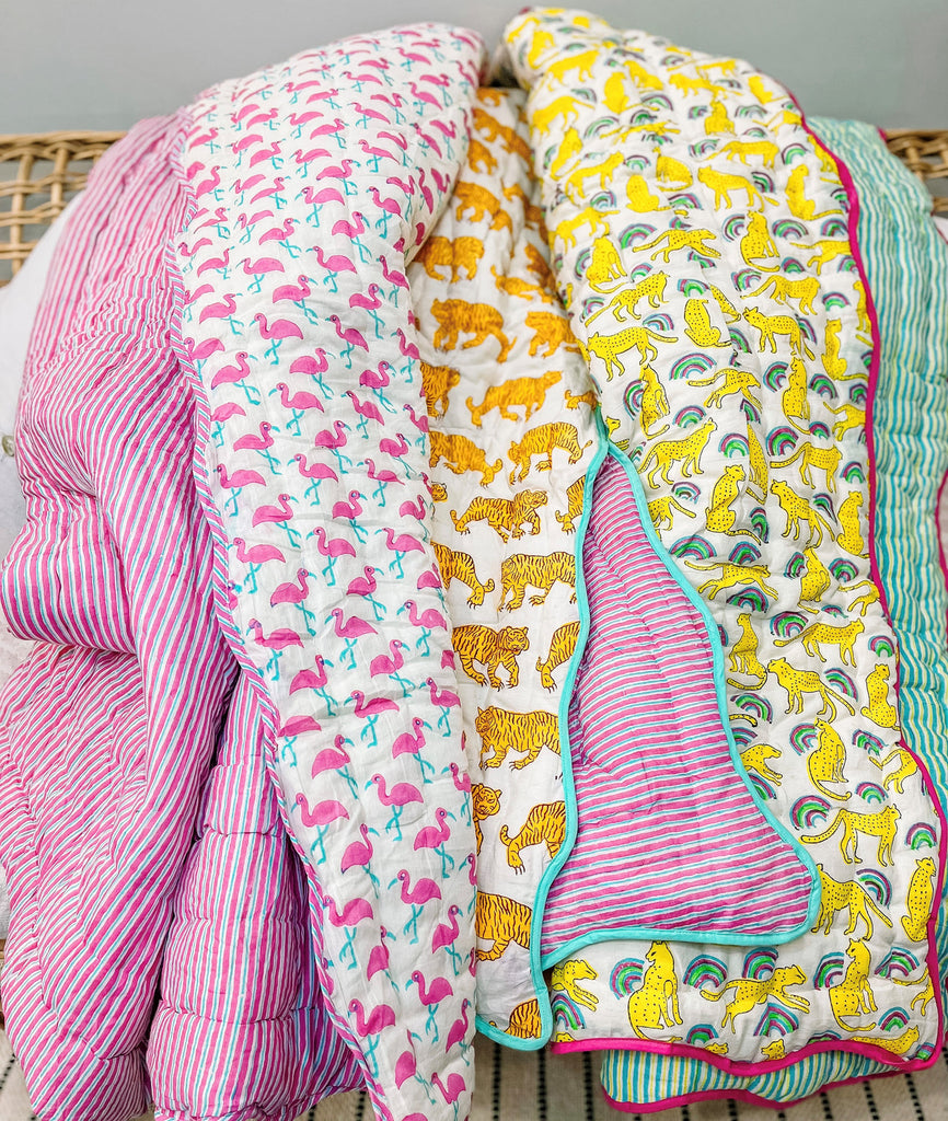 Handmade Scallop Block Print Children's Quilt - Tiger