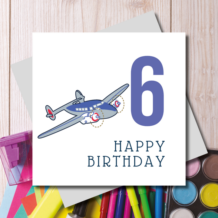 Mini Aeroplane 6th Birthday Card