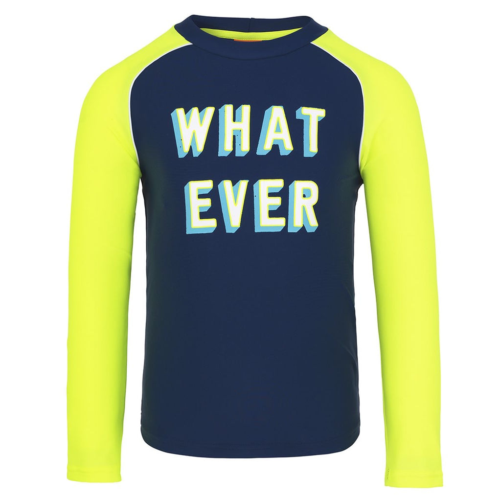 Boys Navy and Neon 'What Ever' Long Sleeve Rash Vest