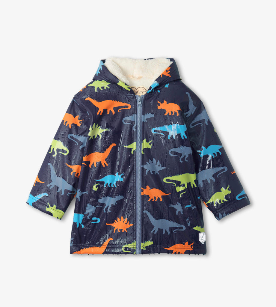 Dino Silhouettes Sherpa Lined Colour Changing Raincoat