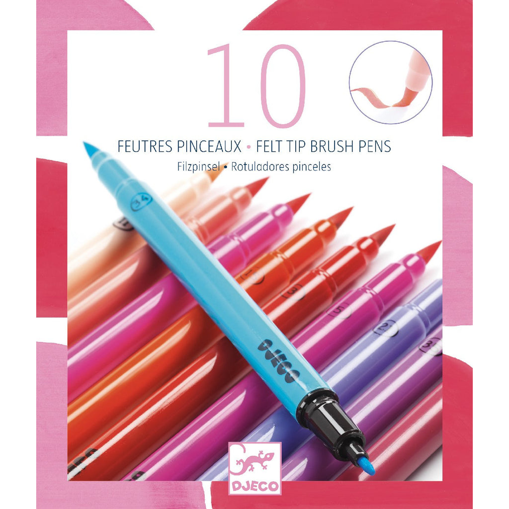 10 Brush Tip Felt Pens - Pink
