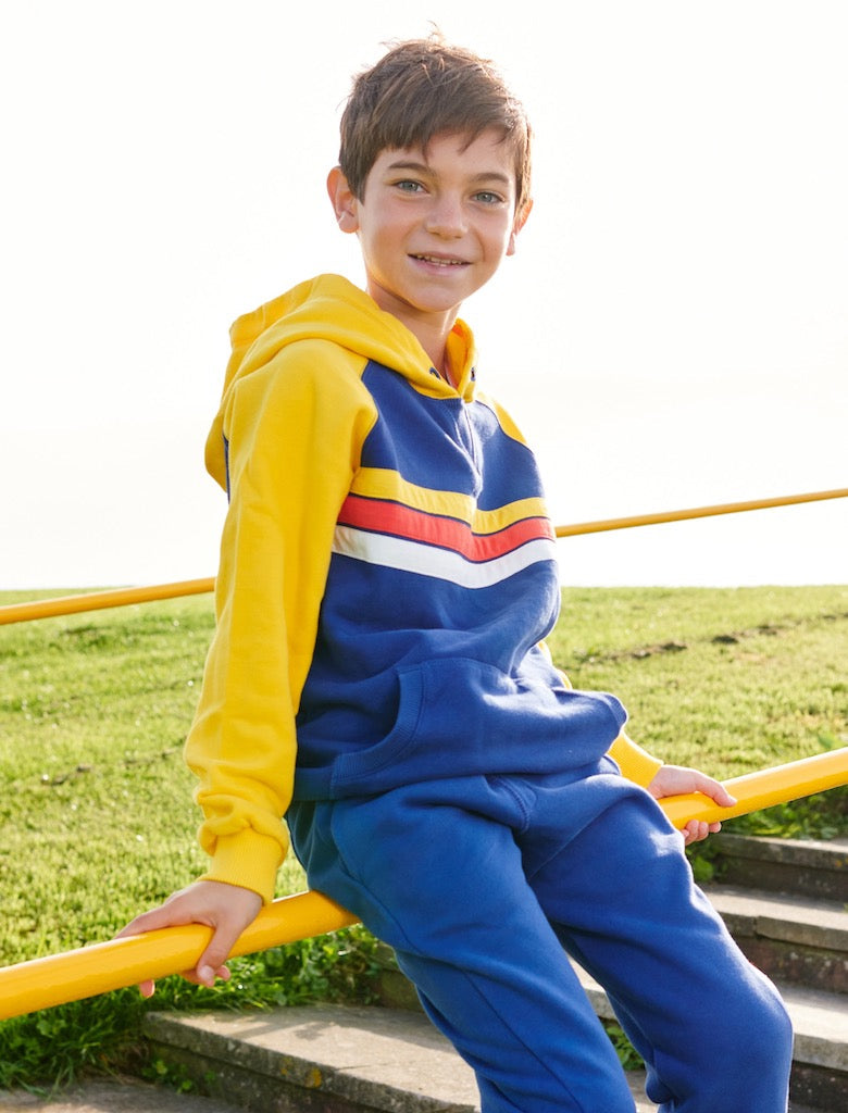 Kids Pullover Hoodie - Chest Stripe - Twilight Blue/Freesia Yellow