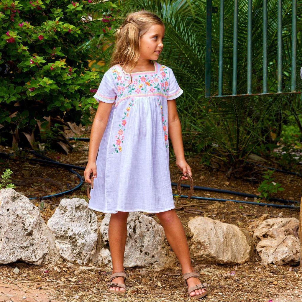 Girls Floral Stitch Peruvian Dress