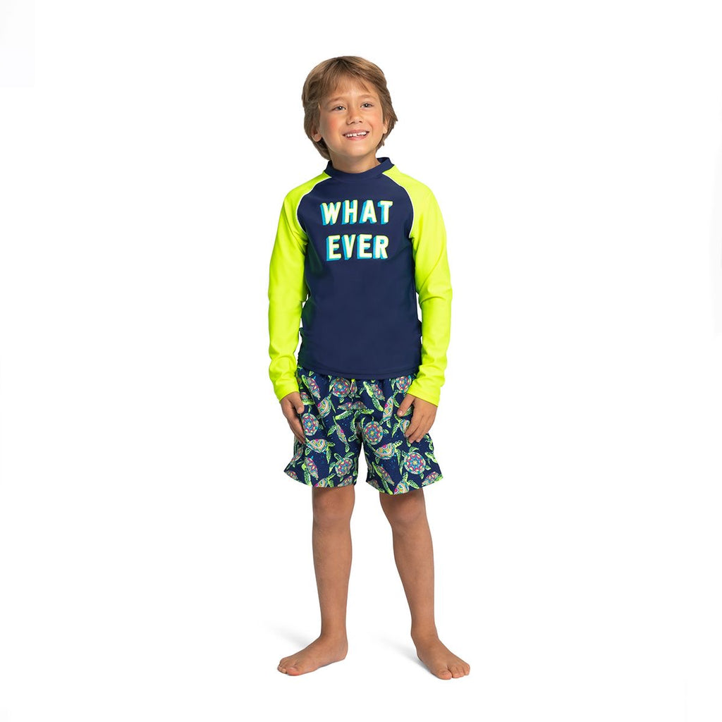 Boys Navy and Neon 'What Ever' Long Sleeve Rash Vest